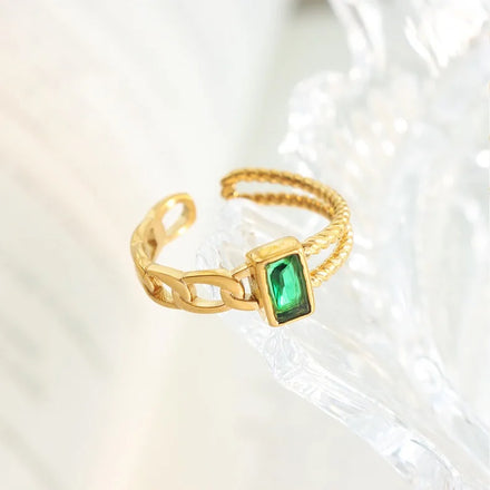 Fashion Men Women Zircon Rings Gold Pvd Stainless Steel Jewelry Square Gemstone Ring