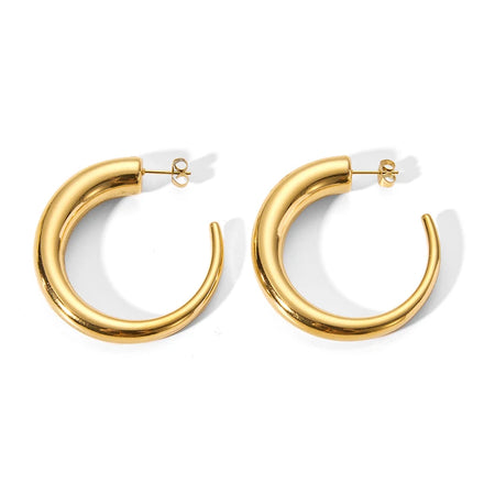 Minimalist CC Hoop Earrings for Women 18K PVD Real Gold Plating 316 Size Waterproof Trendy Irregular Design Made Stainless Steel
