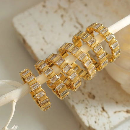 Jewelry Women New Fashion Full Diamond Zircon Ring Stainless Steel Gold Plated Cz Rings for Party