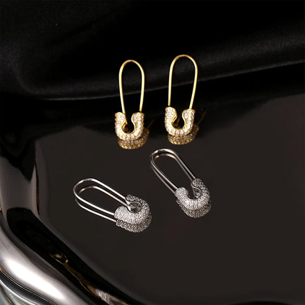 925 Sterling Silver Jewelry Manufacturer Women 18k Gold Plated Safety Diamond Paper Clip Earrings