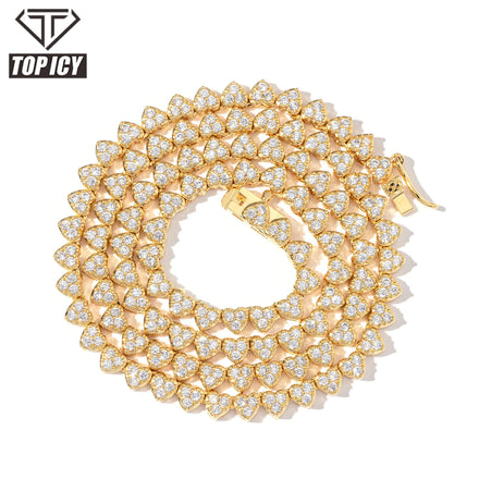 4mm Iced Out Triple Diamond Heart Tennis Chain Fashion Jewelry Necklace Brass 18K Gold Plated 3A CZ Shiny Necklace Women Chain