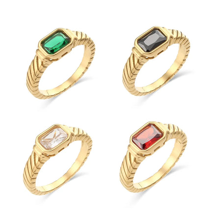 Popular Stainless Steel Waterproof Jewelry Light Luxury Textured Ring Shiny Black White Green Zircon Ring for Women Men