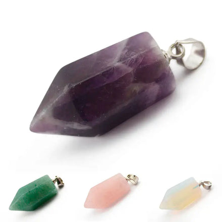 Amethyst Pendant With Chakra Stones : Chakra Flat Pencil Point Pendants : Wholesale Crystals Pendants