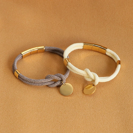 Custom Blank Disc Braided White Rope Bracelet for Girls With Magnetic Clasp