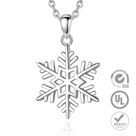 Christmas Gift Jewelry 925 Sterling Silver Elegant Delicate Snow Flower Snowflake Pendant Necklace for Women