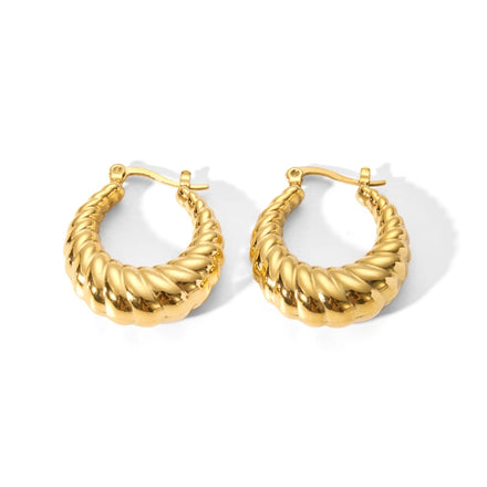 Fashionable Stainless Steel 18K Punky Croissant Hollow Hoop Earrings Tarnish Free for Woman