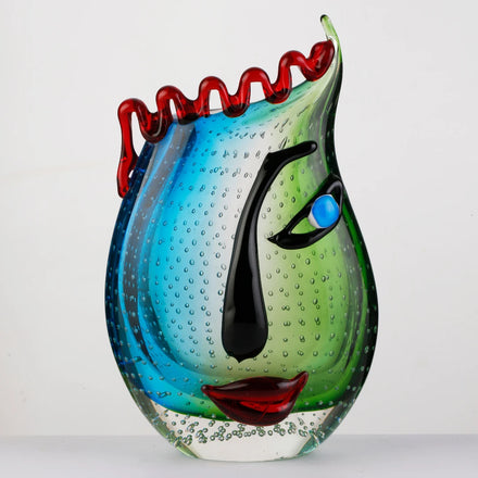 Hot Selling Green Handmade Murano Art Glass Face Vase Modern Design Style