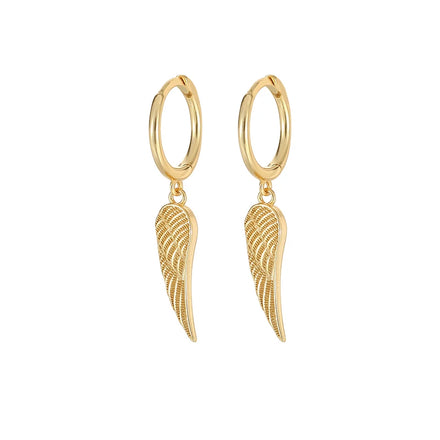 925 Sterling Silver Jewelry Wing Shape Hoop Dangle Wholesale Hip Hop Feather Earrings for Women