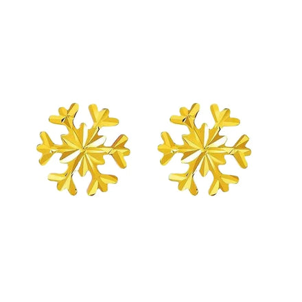Certified 18K Gold Snowflake Ear Stud Earrings Rose Gold AU750 Gold Yellow Color Women's Elegant Drainage