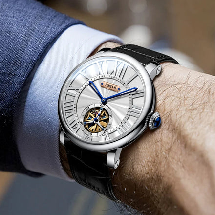 For LOBINNI Custom Luxury Men's Mechanical Watch Waterproof Automatic with Stainless Steel and Leather Band Business Style