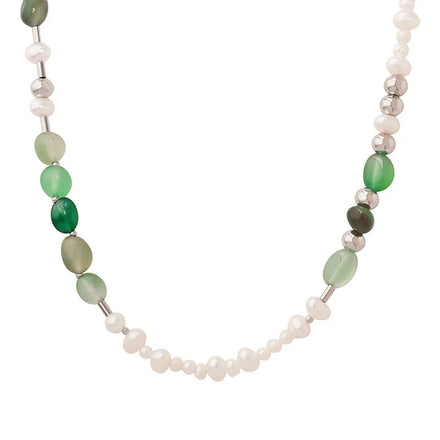 Creative Retro Fashion Personality Jewelry Design Fresh Water Pearl Natural Stone Stainless Steel Beaded Necklace