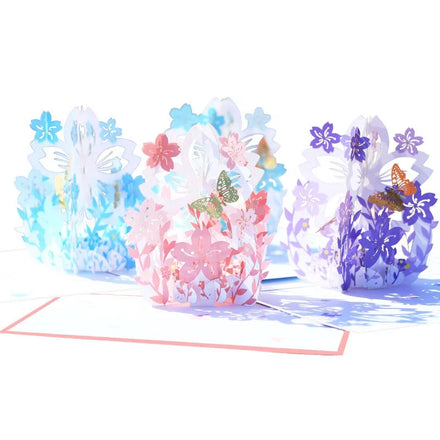 Hot Selling Handmade 3d Greeting Card Sakura Basket Hollow-out Wedding Birthday Pop up Card