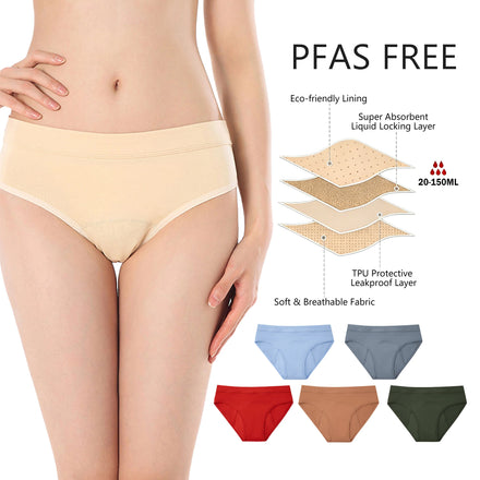 Shanhao OEM Organic Cotton Menstrual Panties 4-Layer Absorbent Leakproof Biodegradable Bamboo PFAS-free Period Panties for Women