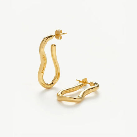 Dainty Gold Plated 925 Sterling Silver Molten Geometric Hoop Earrings for Women