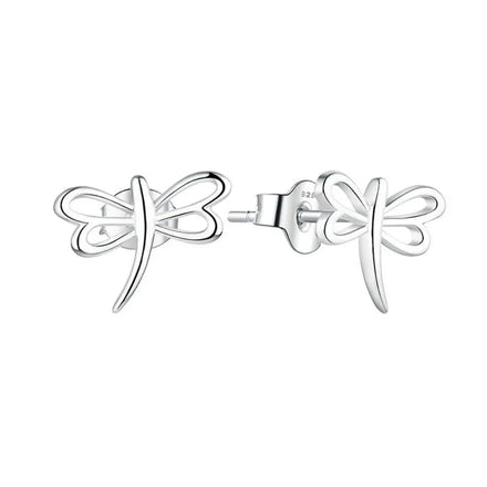 LULUFOCUS S925 Sterling Silver Small Dragonfly Glossy Stud Earrings Ladies Simple Temperament Jewelry Decoration