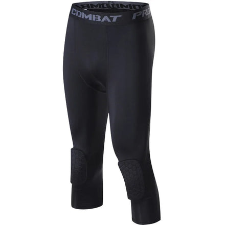 Basketball Compression Tight Pants with Honeycomb Knee Pads Quick Dry Running Sport Fitness Training 3/4 Leggings