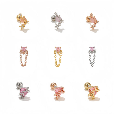 Romantic Pink 3A Zircon Earrings Heart Design Titanium Studs Perfect for Women and Anniversary Gifts