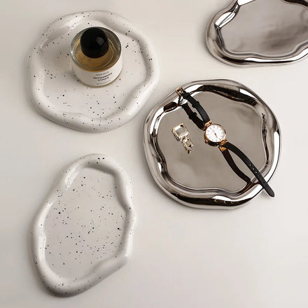 DREA Light Luxury Silver Plated Tray Ceramic Decorative Tray Ornaments for Home Decoration