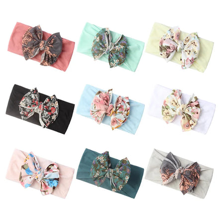 High Quality Baby Super Soft Nylon Headband Printed Chiffon Bow Knot Headbands for Baby Girl High Elastic