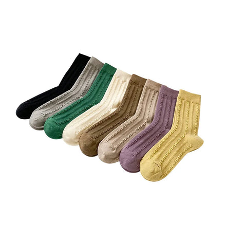 Women's Cotton Foot Socks Solid Color Fried Dough Twist Design College Style Diamond Breathable Sweat Wicking Anti-Slip Autumn