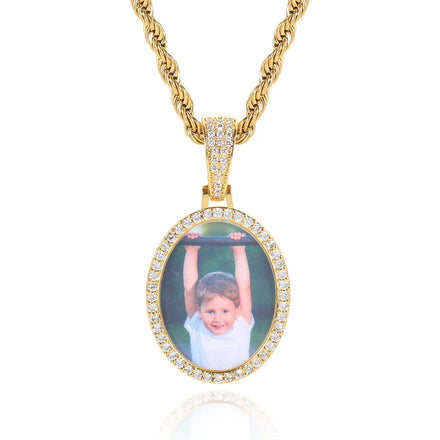 DUYIZHAO Oval Photo Frame Pendant Digital Memory Theme Accessories Hip Hop Rap Rock Jewelry With 3MM 24inches Rope Chain