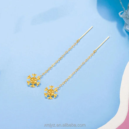 Certified 18K Gold Snowflake EAR Thread Au750 Color Gold Long Tassel Earrings Simple Shop Water Shell Wholesale