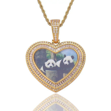 DUYIZHAO DIY Double Love Photo Frame Pendant Memory Theme Accessories Hip Hop Rap Rock Jewelry With 3MM 24inches Rope Chain
