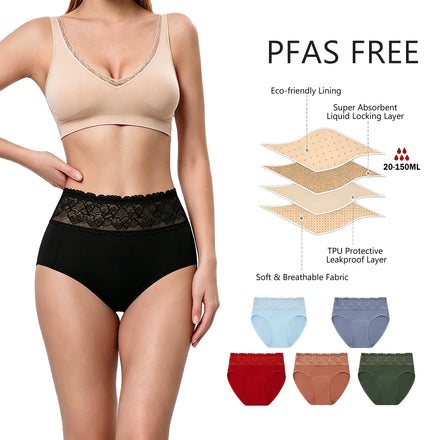 Shanhao OEM Reusable Leakproof Panties Organic Cotton Women High Waist Heavy Flow Period Panties PFAS-free Period Underwear