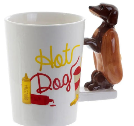 3D Hand-painted Dachshund Ceramic Cup Three-dimensional Animal Puppy Water Cup