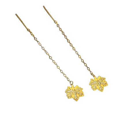 Certified 18K Gold Ear Threads Maple Leaf Earrings Au750 Colored Gold Hipster Atmosphere Plain Gold Wholesale Drainage Shell