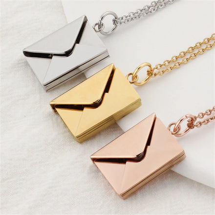 Women Personalised Envelope Necklace Locket Love Letter Pendant Jewelry Charm Gift