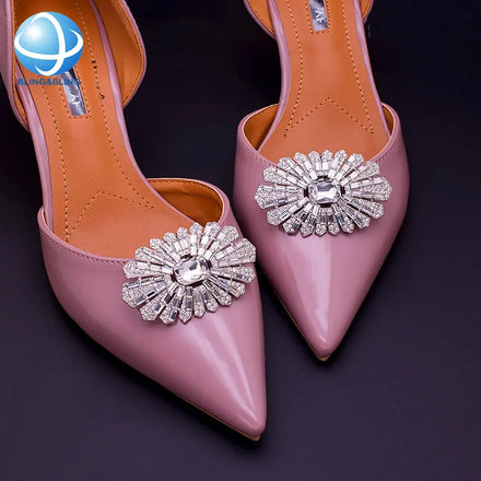 New Trend Shoe Clips with Rhinestones Silver Plated Metal Detachable Clips for Women Shoes Accessories
