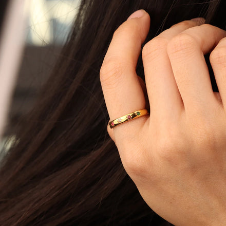 Chris April 316L Stainless Steel PVD Gold Plated Zirconia rainbow Bejeweled Bezel Ring Setting