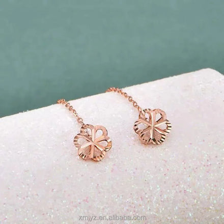 Certified 18K Gold Earrings Plum Blossom Hanging Earrings AU750 Color Gold Female Accessories Flower Simple Graceful Drainage