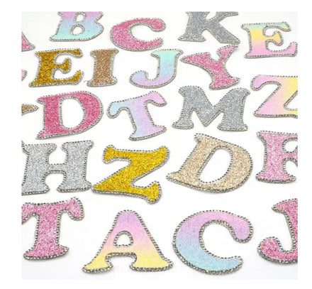 DIY A-Z Hot Rhinestone English Letters Glitter Ironing on Patch for Fabric Clothing