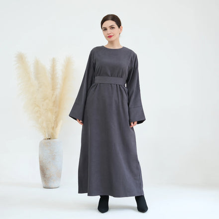 Clearance Sale Simple Autumn Winter Abaya Islamic Clothing Women Muslim Dress Brushed Polyester Thick Plain Modest Abaya Robe