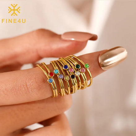 Wholesale Personalized Stackable Simple Fashion Women Jewelry Stainless Steel Gold 12 Birthstone Ring