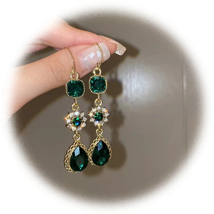 GT Rhinestones Geometric Metal Green Earring Jewelry Crystal Luxury Women Designer Earring