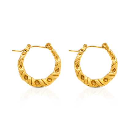 Chris April Twisted Rope Round 316L Stainless Steel Girls c Shape 18k Gold Plated Hoop Earrings