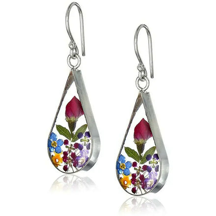 2023 Handmade Water Drop Shaped Resin Rose Dried Flower Earrings Small Jewelry Flower Earrings for Women