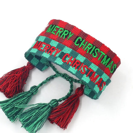 Christmas Jewelry Embroidered MERRY CHRISTMAS Letter Tassel Webbing Friendship Bracelet