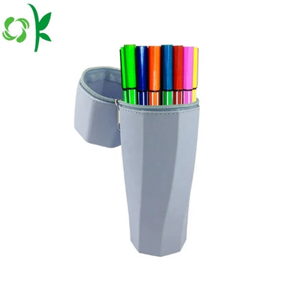 OKSILICONE Wholesale Large Capacity Silicone Pencil Case Silicone Stand up Kids Pen Holder Pencil Stationery Bag School Supplies