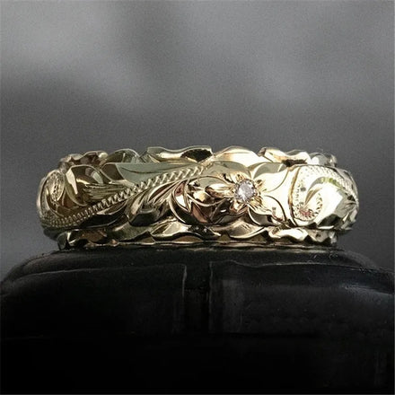 Hot Selling Rose Gold Plated Flower Rings Carved Rose Couple Rings for Couple