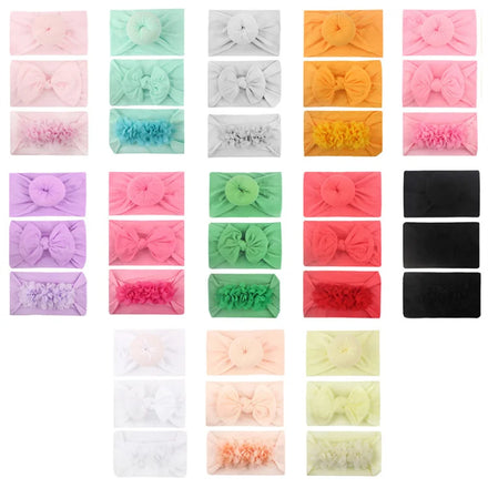 3pcs/Set Hair Accessories Nylon Bow Headband Wide Nylon Headbands Baby Girls Turban