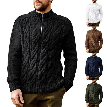 Winter Men's Fleece Thicker Sweater Half Zipper High Neck Warm Pullover Quality Male Slim Knitted Wool Sweaters for Spring
