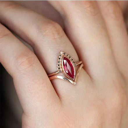New Arrival Vintage Detachable Rose Gold Plated Red Gem Rings Luxury Dismantling Ruby Rings for Women Girls