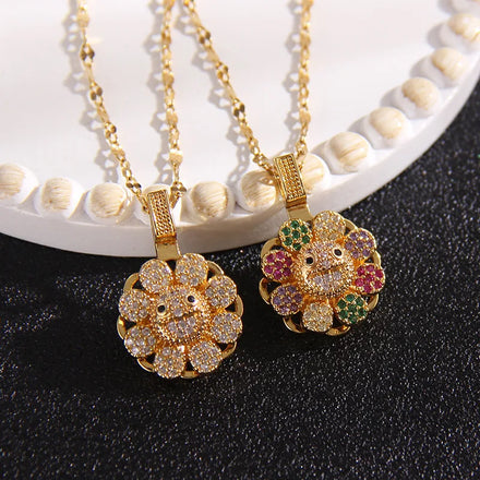 Ins Multi Color Zircon Necklace Four Leaf Clover Stainless Steel Chain Necklace Spinner Rotatable Flower Necklace