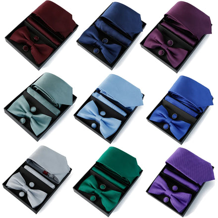 Colorful Mens Ties Set Luxury Brand Man Necktie Bowtie Gift Box With Pocket Square Cufflinks for Party Wedding Neckties Cravats