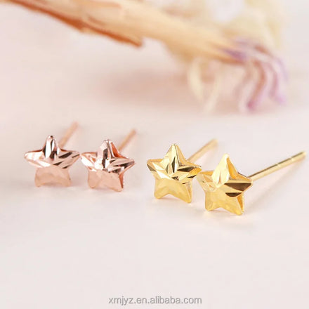 Certified 18K Gold Star Ear Studs Lucky Star Au750 Colored Gold Female Earrings Simple Live Broadcast Water Shell Wholesale