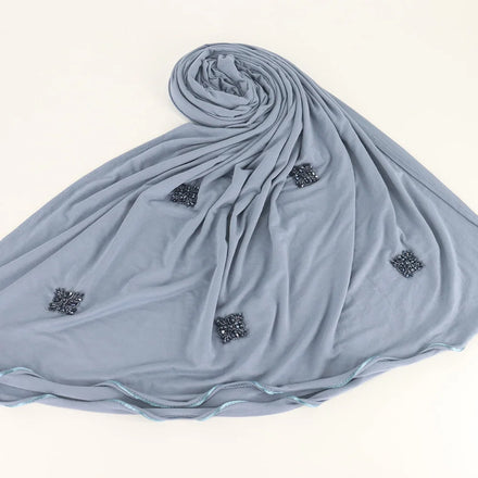 2022 New Design Netherlands Handmade Rhinestones Cotton Breathable Four Seasons Hijab Scarf Muslim Women Shawl Scarves